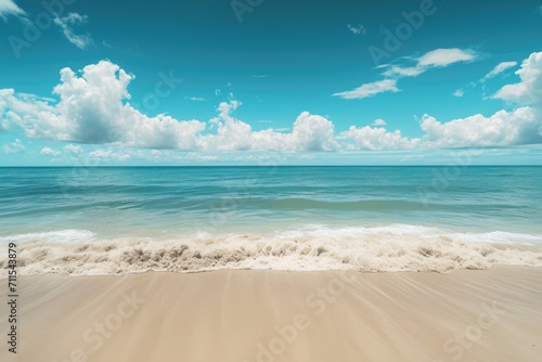 A scenic view of the ocean from a sandy beach. Perfect for beach and vacation-themed projects