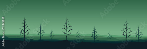 landscape forest silhouette sunset dusk sky horizon vector illustration good for wallpaper, backdrop, background, web banner, and design template