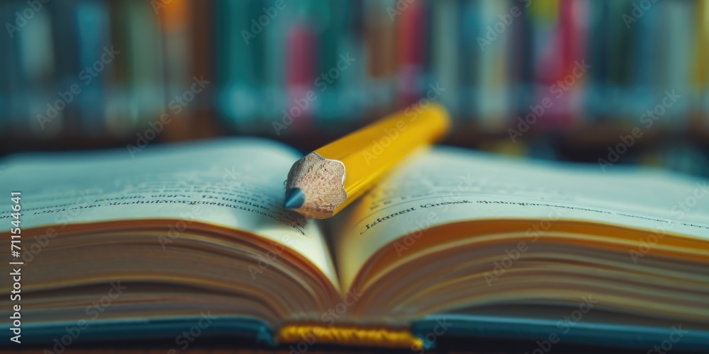 A book with a pencil sticking out of it. Suitable for educational or creative concepts A book with a pencil sticking out of it. Suitable for educational or creative concepts