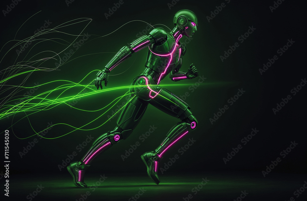 Running powerful fast man runner with futuristic muscle-like neon lines, showcasing athleticism and vibrancy