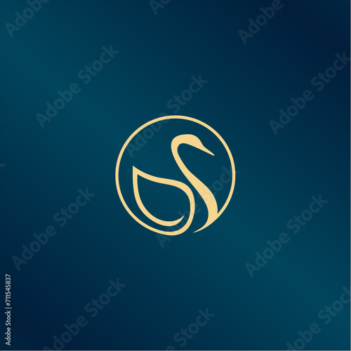 Golden swan logo, vector illustration