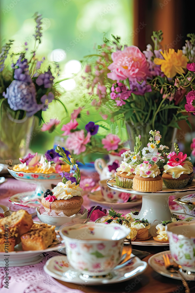 Naklejka premium A Cozy Spring Tea Gathering, spring art