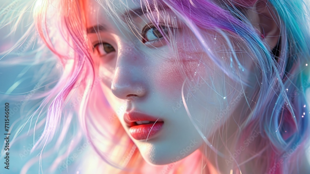 A close-up shot of a person showcasing their vibrant and colorful hair. Perfect for fashion, beauty, and lifestyle themes