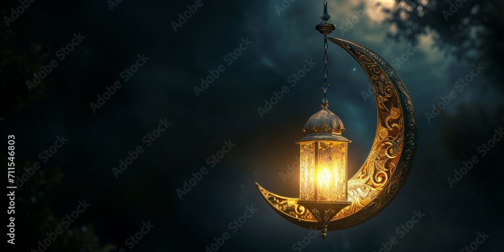 Muslim lantern on blurred background Generative AI - obrazy, fototapety, plakaty 