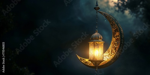 Muslim lantern on blurred background Generative AI photo