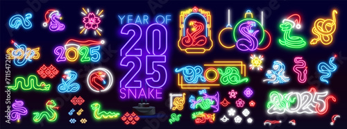 China New Year Asian horoscope animals golden symbols icon set vector flat illustration. Chinese zodiac sign of snake photo