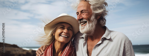 Banner. Portrait of romantic senior family. couple of happy smiling mature people with gray hair in casual clothes.