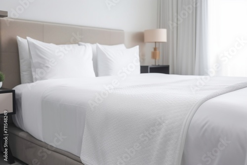 White towel on bed decoration in bedroom interior