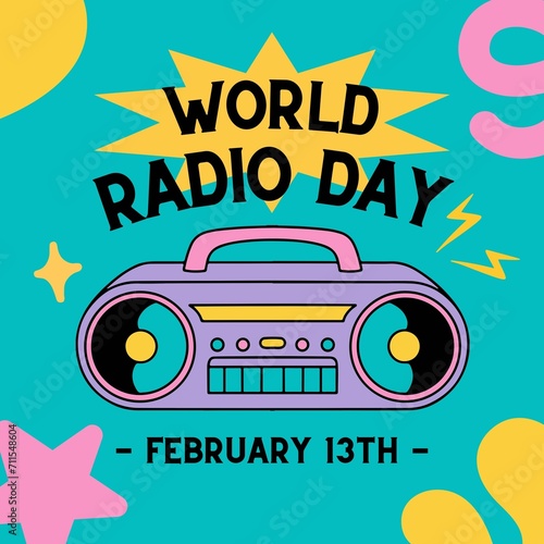 Happy World Radio Day Banner  Vector Illustration with Greeting and Ample Copy Space