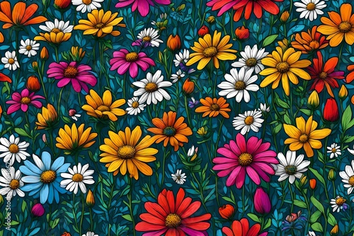 blooming wildflowers in vibrant colors