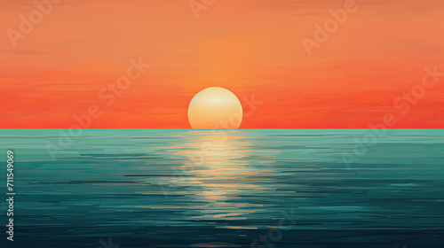 A minimalist sunset with a single, bold color dominating the sky, evoking a sense of serenity and tranquility Ai Generative © SK
