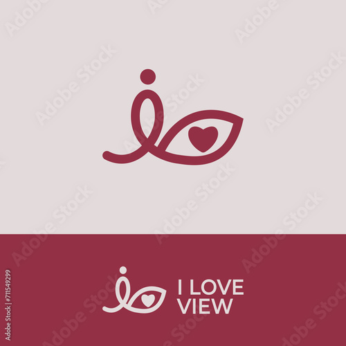 I Love and View Logo Line Vector. Letter I Eye Combine With Love Icon Simple Logo Design.