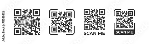 QR code icon. Scan me frame. QR code for smartphone. Payment and identification barcode. Vector illustration.