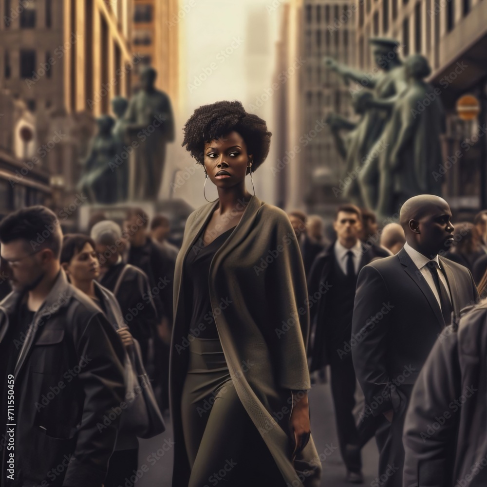 Black tall woman around wandering city streets people. Celebrating Black History Month!