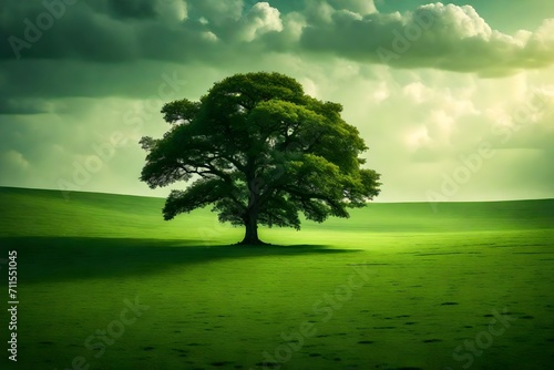 Lone tree in the middle of green field