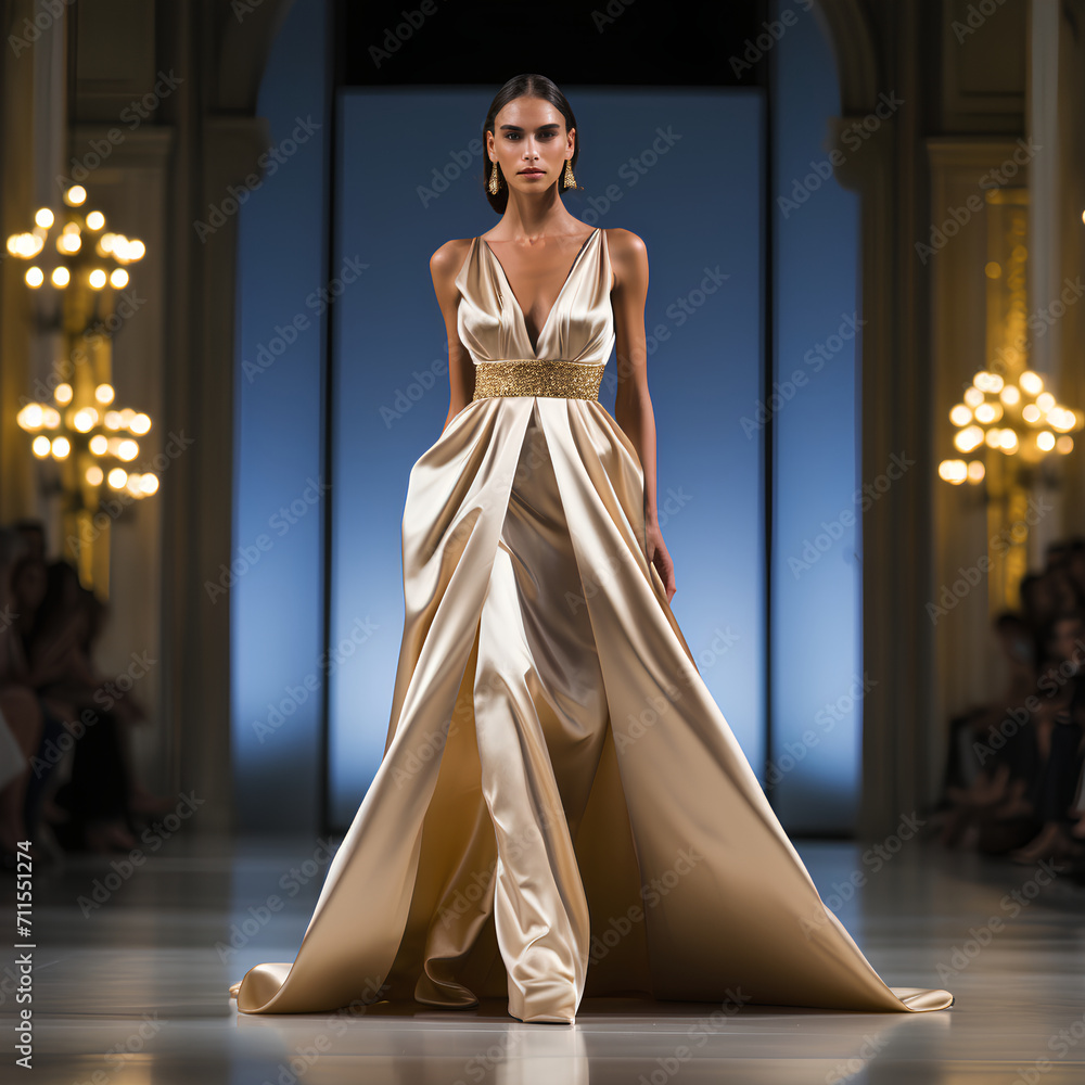 Fototapeta premium The Model Walked on the Runway with Graceful Posture Attractive