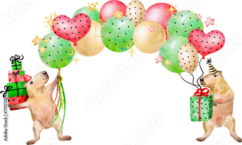 Capybara PNG frame clipart Birthday air balloons
digital border with transparent background, Capy party clipart  printable posters PNG file
 photo