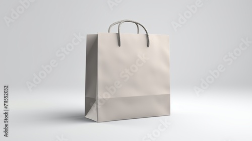 an isolated grey paper bag mockup on a pristine white surface, highlighting the simplicity and elegance of this versatile packaging design.