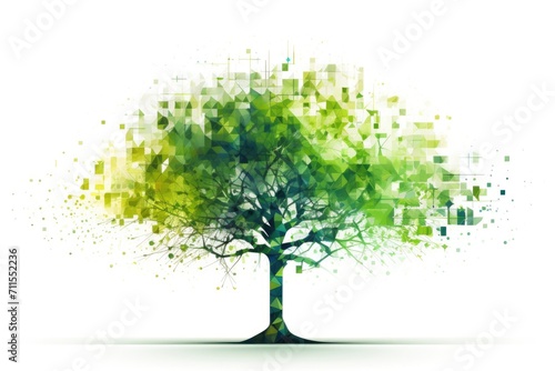 A tree with green leaves on a white background.