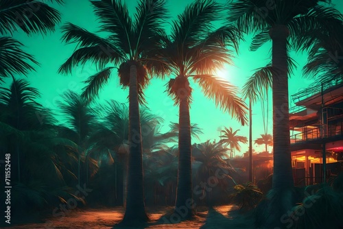 Palm Tree In Light Neon is motion footage for documentary films and cinematic in environment scen