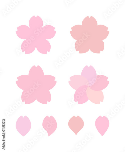 A set of illustration icons of 'cherry blossoms', a representative pink flower of spring.