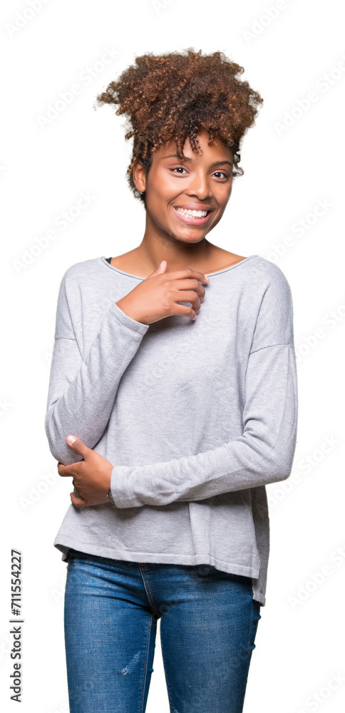 Beautiful young african american woman over isolated background looking confident at the camera with smile with crossed arms and hand raised on chin. Thinking positive. Beautiful young african american woman over isolated background looking confident at the camera with smile with crossed arms and hand raised on chin. Thinking positive.
