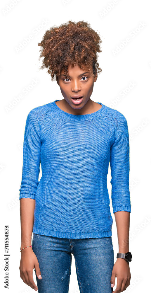 Beautiful young african american woman over isolated background In shock face, looking skeptical and sarcastic, surprised with open mouth Beautiful young african american woman over isolated background In shock face, looking skeptical and sarcastic, surprised with open mouth