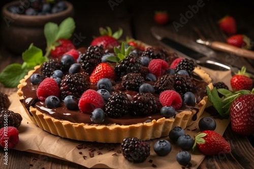 Delicious pie made with fresh berries and chocolate. Generative AI