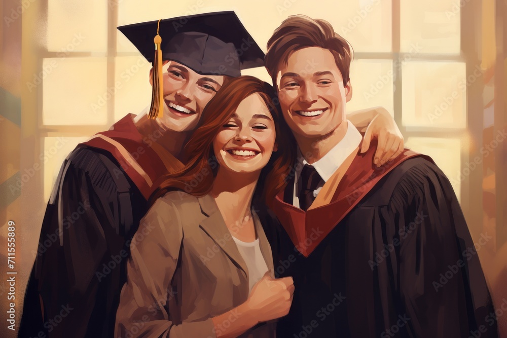 Fototapeta premium a mother with her son wearing graduation clothes