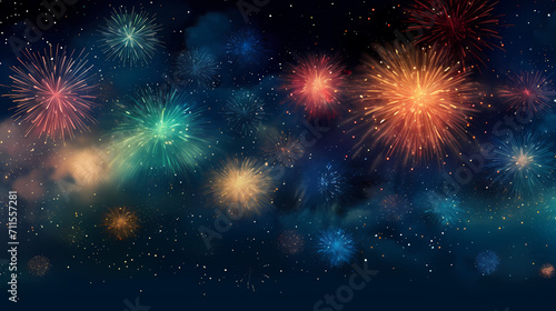 Happy New Year  burning fireworks with bokeh light background