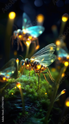 Firefly Close-up. bokeh lights in the background