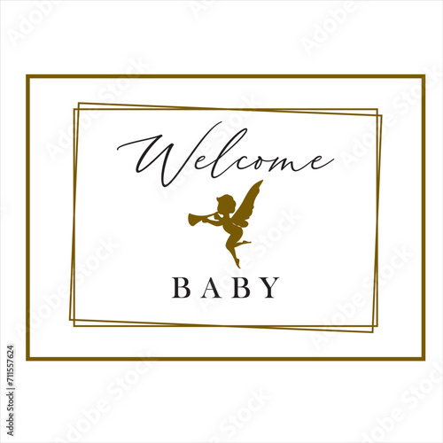 Welcome baby sign design vector baby angel gold black laser cut square frame baby on board