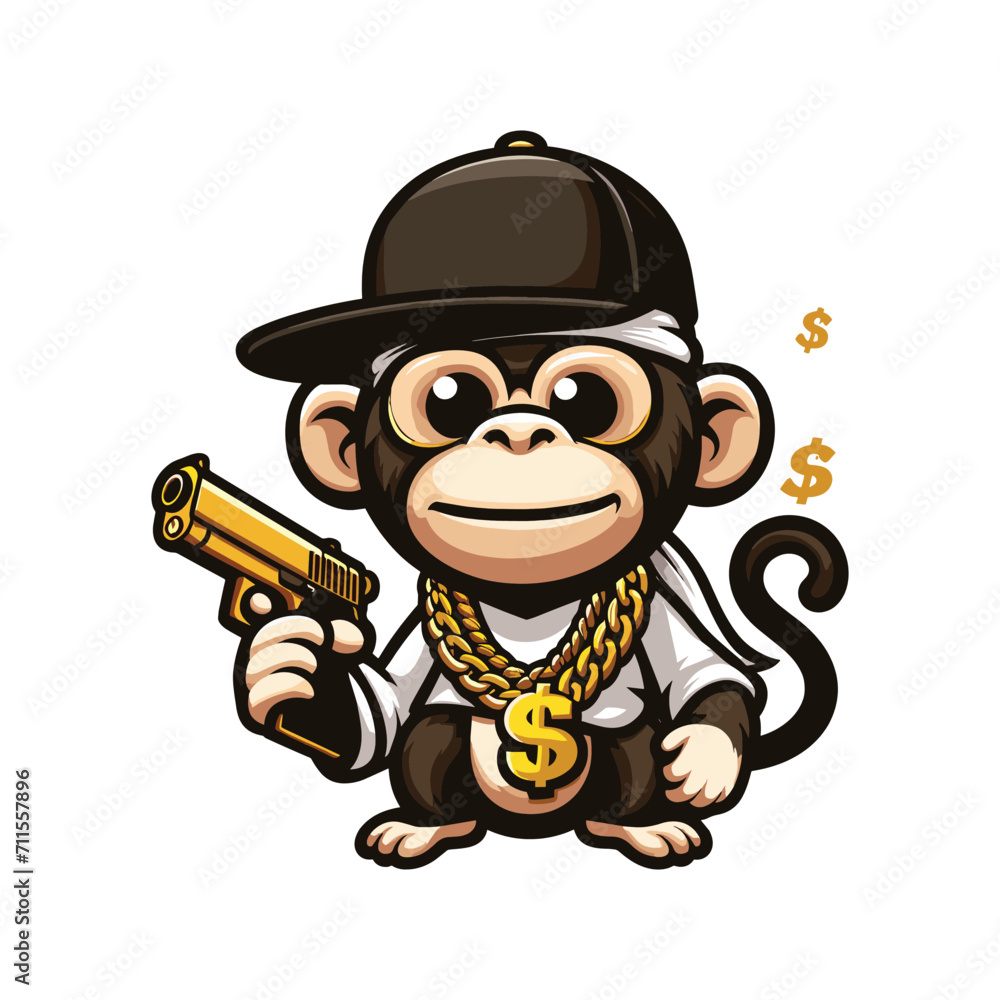 Naklejka premium COOL MONKEY WITH GUN MASCOT ILLUSTRATION VECTOR