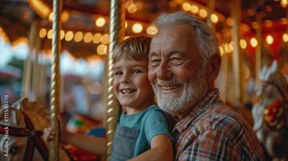 ็Hispanic senior age 70s man with grandson playing together enjoy laughing out loud together, bonding grandparent relationship with grandchild lifestyle holiday in zoo park relish a carousel ride ็Hispanic senior age 70s man with grandson playing together enjoy laughing out loud together, bonding grandparent relationship with grandchild lifestyle holiday in zoo park relish a carousel ride