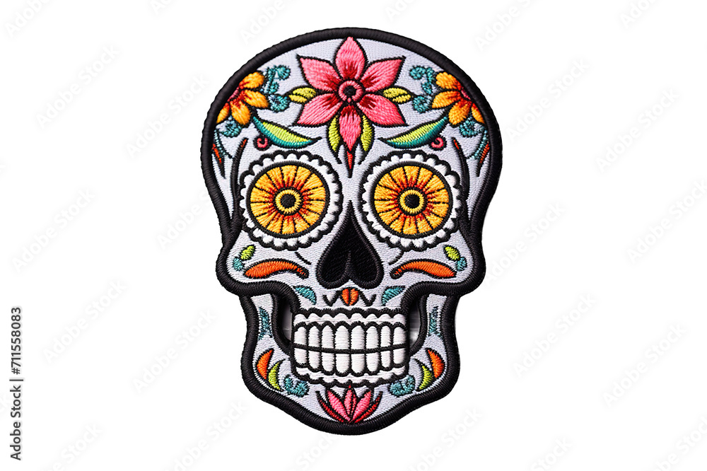 Hand drawn mexican sugar skull isolated on PNG Background. Generative Ai.