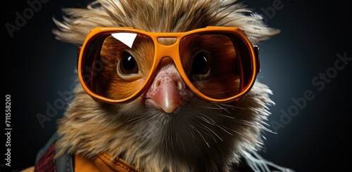 A stylish bird confidently dons sunglasses  ready to conquer the great outdoors with its trendy eyewear
