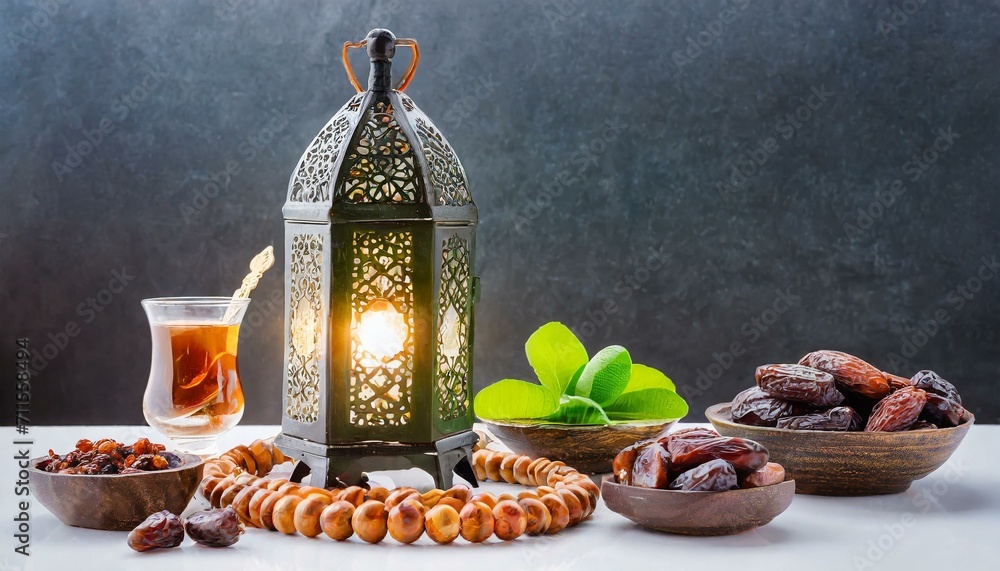 Divinely Lit: Ramadan Concept with Lantern, Arabian Lamp, and More