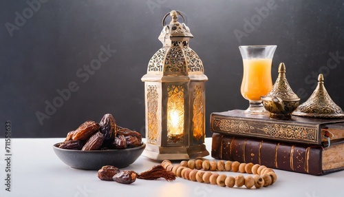 Spiritual Elegance: Ramadan Lantern and Arabian Lamp on White