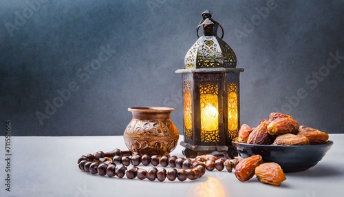Luminous Ramadan Delights: Lantern, Lamp, Rosary, Dates, and Light