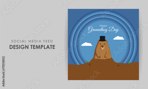 Vector illustration of Happy Groundhog Day social media feed template