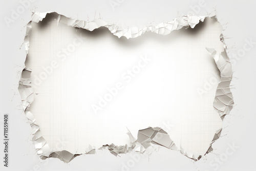 Pieces of torn paper on a white background with space for text