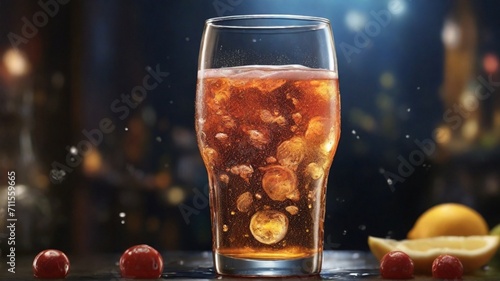 Highlight the ultra-realistic effervescence and sparkling bubbles in a carbonated beverage, creating a visually enticing and realistic depiction. - Generative AI photo