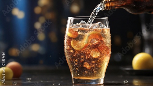 Highlight the ultra-realistic effervescence and sparkling bubbles in a carbonated beverage, creating a visually enticing and realistic depiction. - Generative AI photo