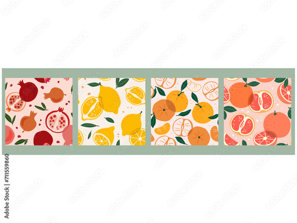 Set of vector seamless patterns with fruits. Modern abstract design for paper, fabric, interior decor and other users. Set of vector seamless patterns with fruits. Modern abstract design for paper, fabric, interior decor and other users.