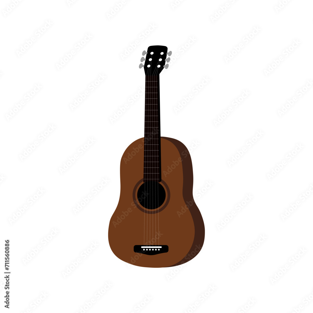Vector flat guitar. Classical acoustic hand drawn guitar icon for hike. Vector illustration