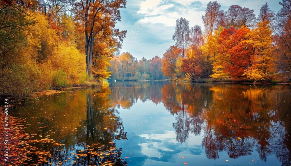 autumn trees reflected in water autumn trees reflected in water