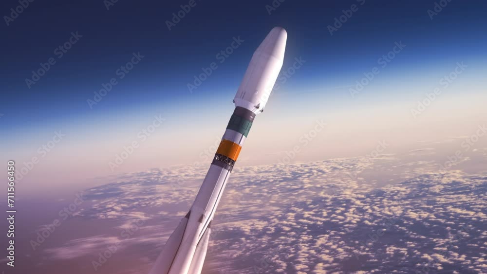 Cargo carrier rocket take off over clouds. 3d animation. 4k. Stock ...