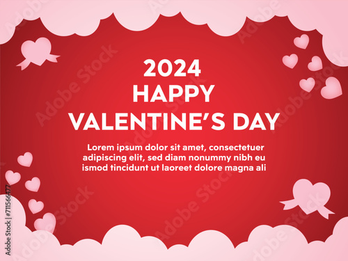 Vector valentines day template pink background cloud