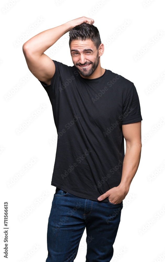 Young handsome man over isolated background confuse and wonder about question. Uncertain with doubt, thinking with hand on head. Pensive concept. Young handsome man over isolated background confuse and wonder about question. Uncertain with doubt, thinking with hand on head. Pensive concept.