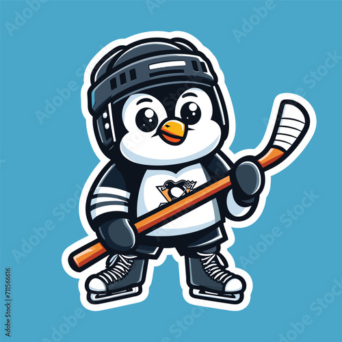 PENGUIN ICE HOCKEY MASCOT ILLUSTRATION VECTOR